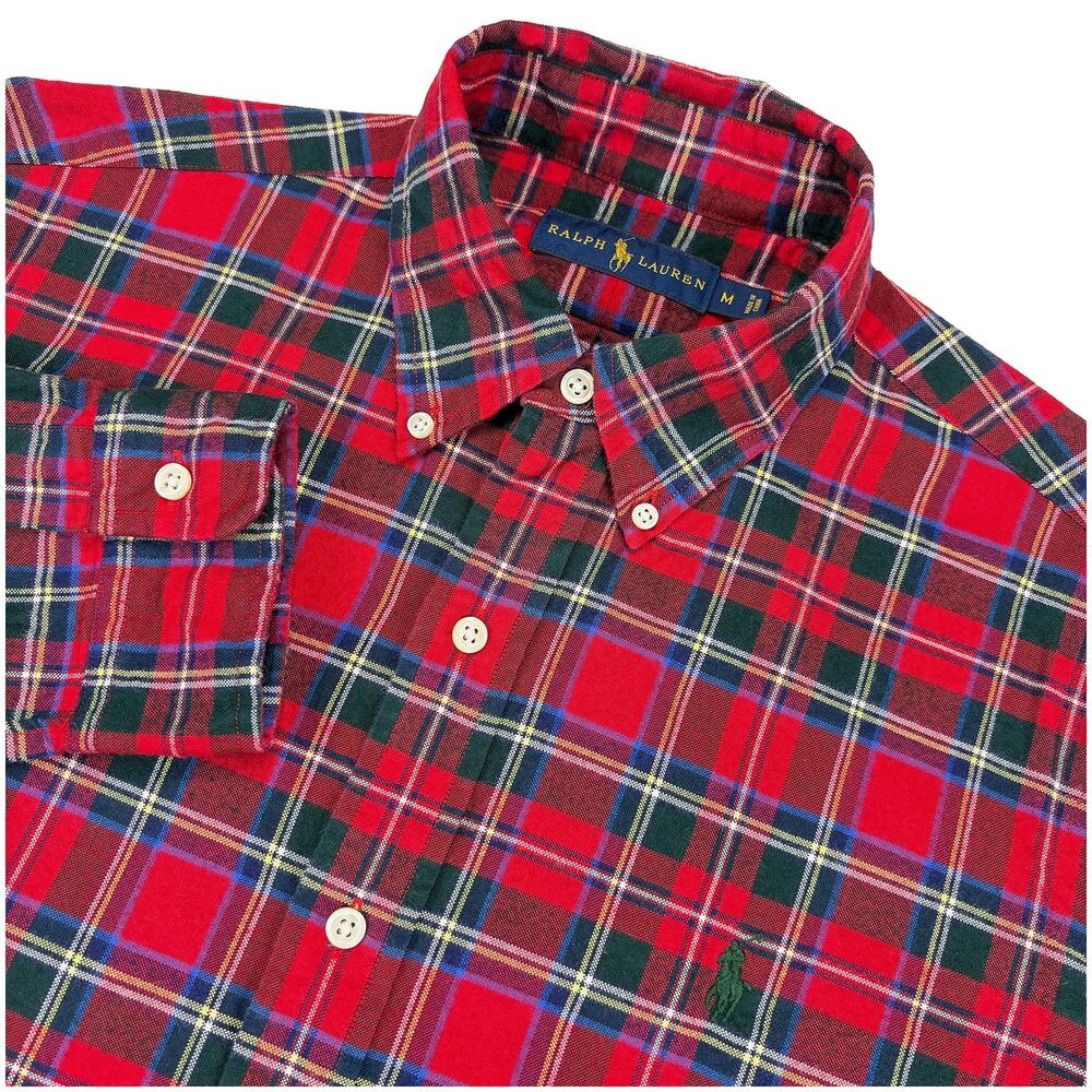 Ralph Lauren Flannel Shirt Men M Red Tartan Plaid Cotton Preppy Holiday